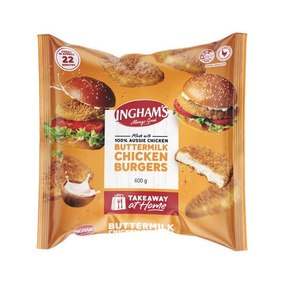 Ingham’s Original or Spicy Buttermilk Chicken Burgers 600g