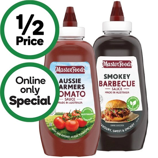 MasterFoods Smokey Barbecue or Aussie Farmers Tomato Sauce 500ml