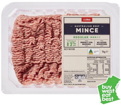 Coles Australian No Added Hormones 3 Star Beef Mince 1kg