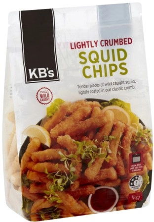 KB's Tender Squid Chips Lightly Crumbed 1kg