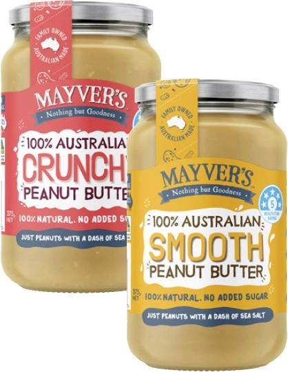 Mayver's Smooth or Crunchy Peanut Butter 375g