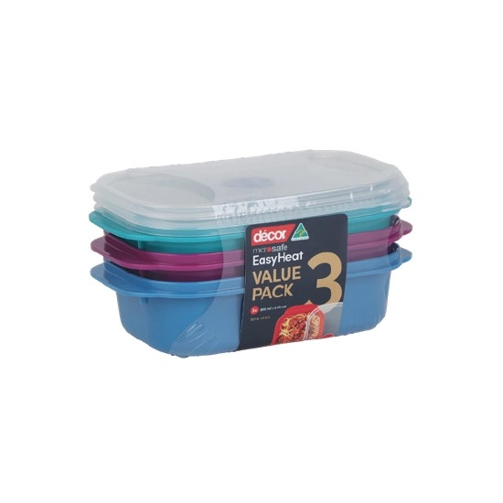 Decor Microsafe Jewel Microwavable Container Set 900ml Pk 3