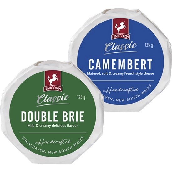 Unicorn Brie or Camembert Varieties 125g – From the Deli