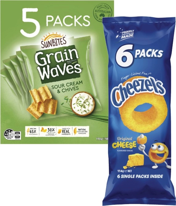 Cheezels 6 Pack or Grain Waves 5 Pack