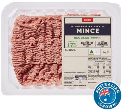 Coles Australian No Added Hormones 3 Star Beef Mince 1kg