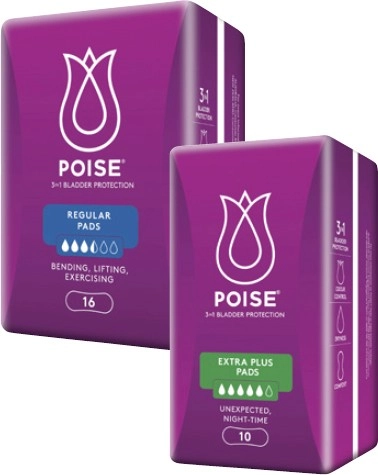 Poise Pads for Bladder Leaks Regular 16 Pack or Extra Plus 10 Pack