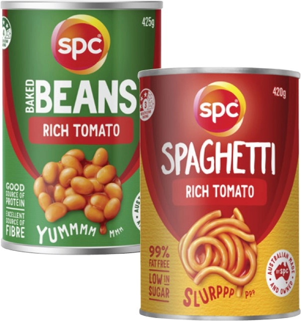 SPC Baked Beans or Spaghetti 420g-425g