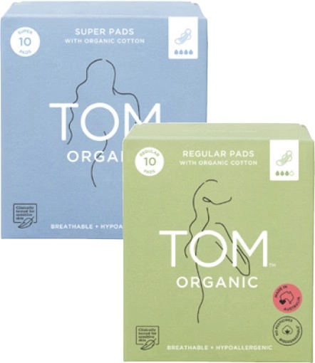 Tom Organic Regular or Super Pads 10 Pack