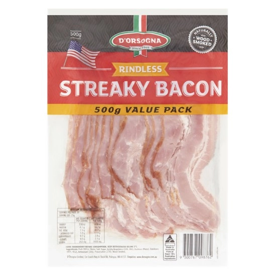 D’Orsogna Streaky Bacon 500g – From the Fridge