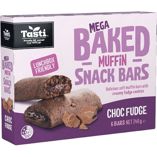 Tasti Mega Baked Muffin Snack Bars Choc Fudge 240g Pk 6