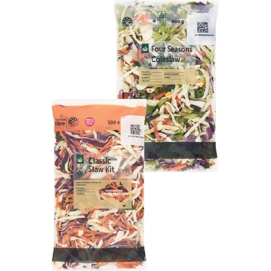 Woolworths Four Seasons Coleslaw 400g or Classic Slaw Kit 500g Pack