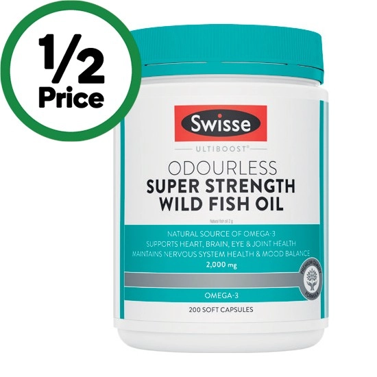 Swisse Ultiboost Odourless Super Strength Wild Fish Oil Capsules Pk 200~