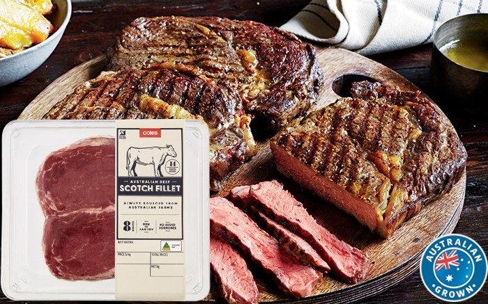 Coles Australian No Added Hormones Beef Scotch Fillet Steak 2 Pack 480g