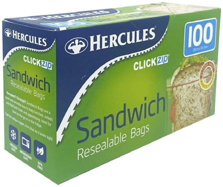 Hercules ClickZip Resealable Sandwich Bags 100 Pack