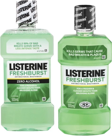 Listerine Freshburst or Freshburst Zero Mouthwash 500mL