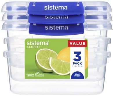 Sistema Klip It Plus Containers 1 Litre 3 Pack