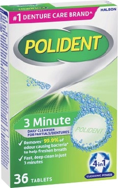 Polident Denture Cleanser 3 Minute Daily, Whitening or Retainer & Mouthguard Tablets 36 Pack*