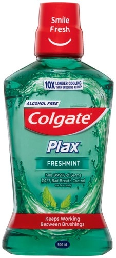 Colgate Plax Mouthwash 500mL, Sensitive Toothpaste 110g, Total Mint Waxed Dental Floss 100m, Slim Soft Advanced Charcoal Bristles or 360° Toothbrush 1 Pack Selected Varieties**