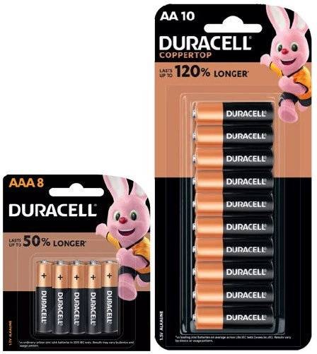 Duracell Coppertop Batteries AA 10 Pack or AAA 8 Pack