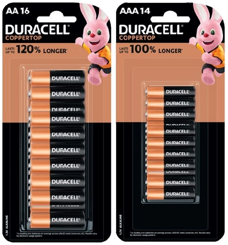 Duracell Coppertop Batteries AA 16 Pack or AAA 14 Pack