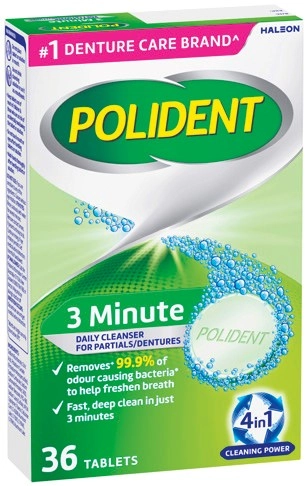 Polident Denture Cleanser 3 Minute Daily, Whitening or Retainer & Mouthguard Tablets 36 Pack*