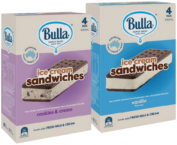 Bulla Ice Cream Sandwiches 4 Pack Selected Varieties