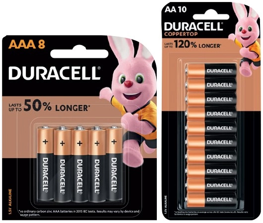 Duracell Coppertop Batteries AA 10 Pack or AAA 8 Pack