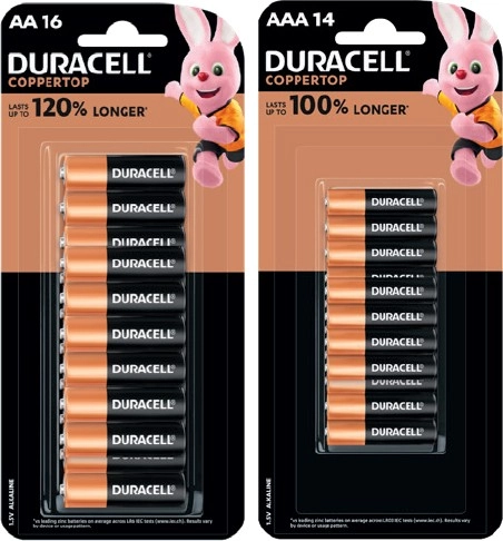 Duracell Coppertop Batteries AA 16 Pack or AAA 14 Pack