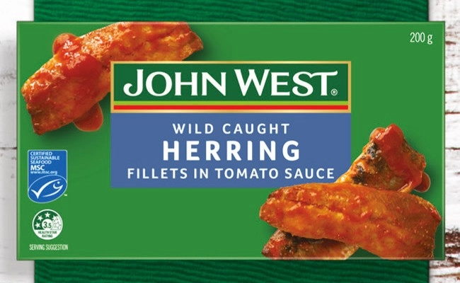 John West Herring Fillets in Tomato Sauce or Smoked Kippers Fillets in Brine 200g