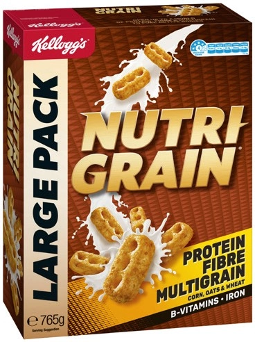 Kellogg’s Cereal Nutri-Grain 765g, Nutri- Grain High Protein Crunch Choc Malt 500g or Just Right Original 740g