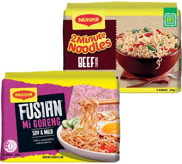 Maggi 2 Minute Noodles or Fusian 5 Pack Selected Varieties