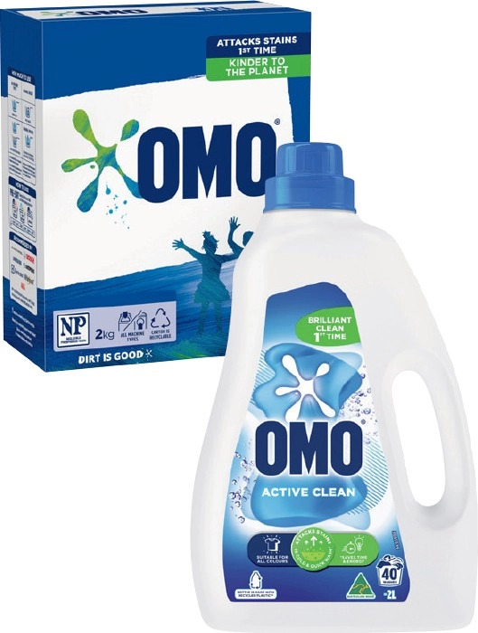 OMO Laundry Liquid 2 Litre, Powder 2kg or Capsules 28 Pack Selected Varieties