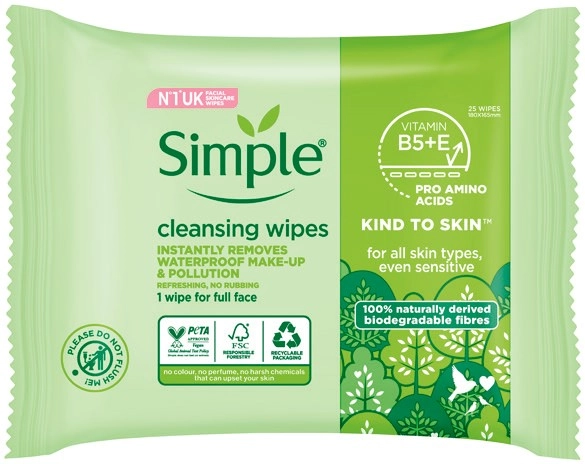 Simple Facial Cleansing Wipes 25 Pack