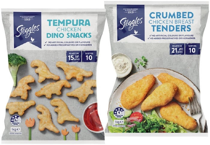 Steggles Chicken Breast Tender, Dino Snacks or Nuggets 1kg Selected Varieties