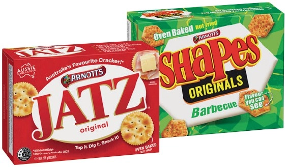 Arnott’s Shapes 130-190g, Clix 250g, Jatz or Savoy 170-225g Selected Varieties