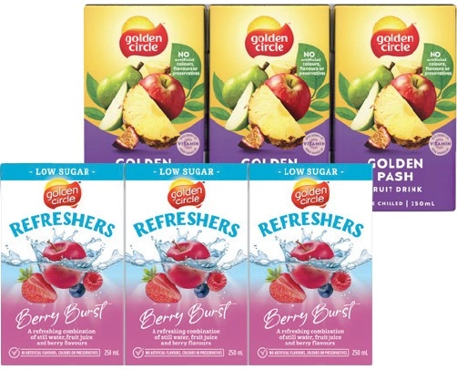 Golden Circle Fruit Drink or Low Sugar Refreshers 6x250mL Selected Varieties