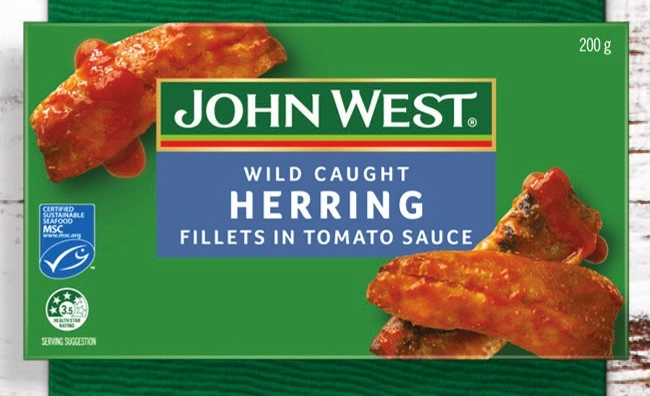 John West Herring Fillets in Tomato Sauce or Smoked Kippers Fillets in Brine 200g