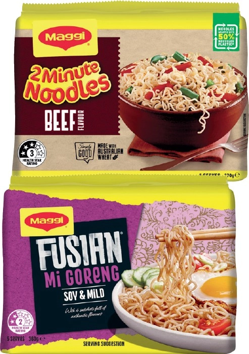 Maggi 2 Minute Noodles or Fusian 5 Pack Selected Varieties