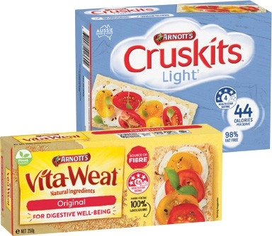 Arnott’s Cruskits 125g or Vita-Weat Crackers 250g Selected Varieties