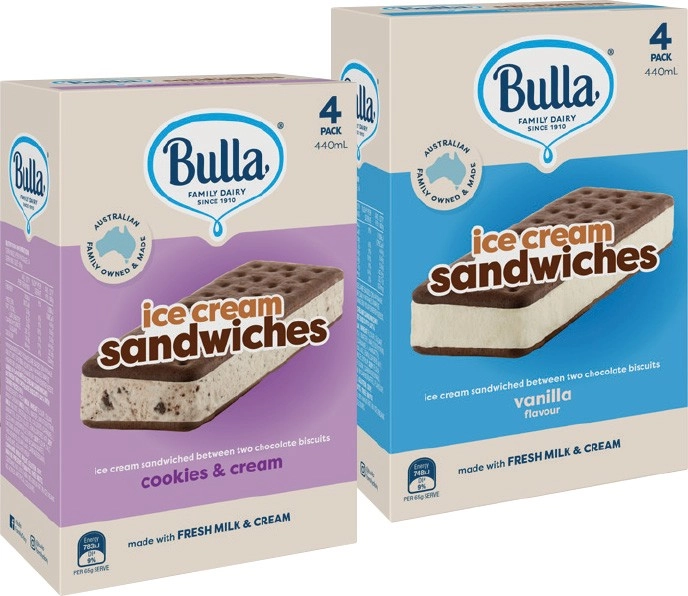 Bulla Ice Cream Sandwiches 4 Pack Selected Varieties