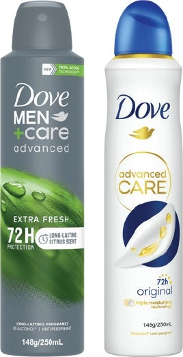 Dove Advanced Care Antiperspirant Spray 250mL Selected Varieties