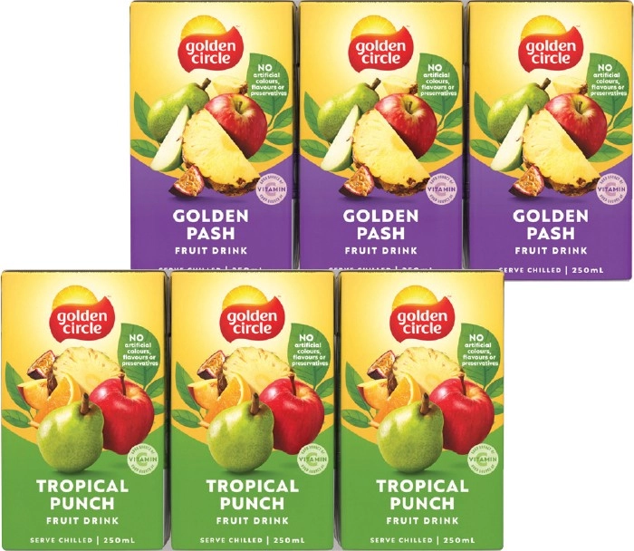 Golden Circle Fruit Drink or Low Sugar Refreshers 6x250mL Selected Varieties