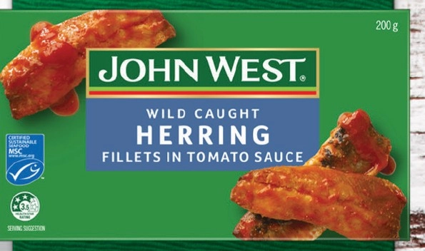 John West Herring Fillets in Tomato Sauce or Smoked Kippers Fillets in Brine 200g