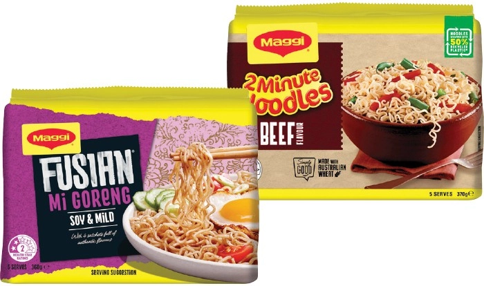 Maggi 2 Minute Noodles or Fusian 5 Pack Selected Varieties