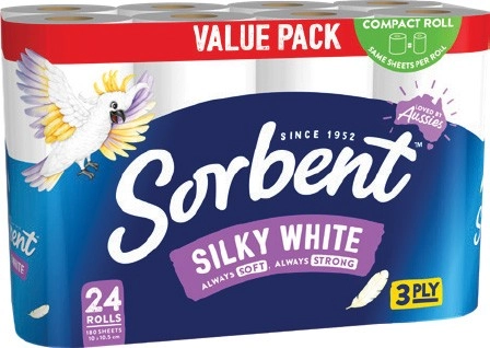 Sorbent Silky White Toilet Tissue 24 Rolls Value Pack