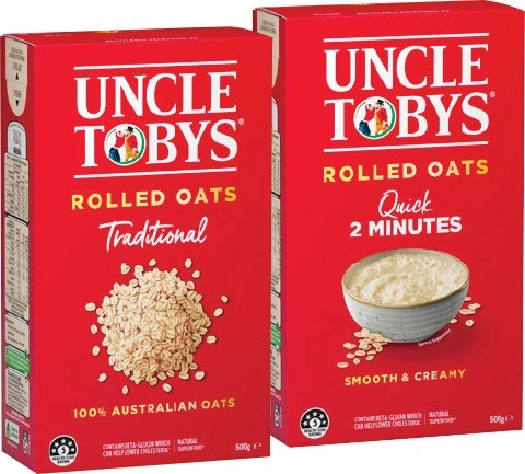 Uncle Tobys Traditional or Quick Rolled Oats 500g