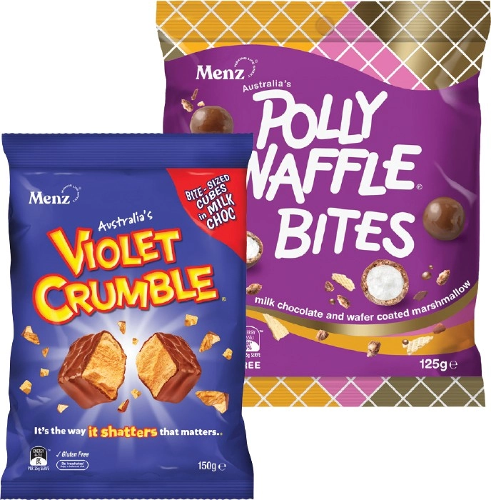 Violet Crumble 120‑150g or Polly Waffle Bites 125g Share Pack Selected Varieties