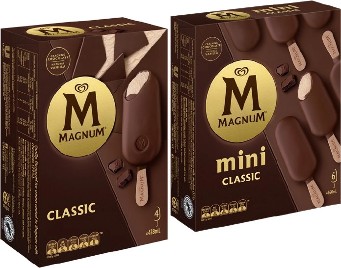 Streets Magnum Ice Cream Sticks 4 Pack, Mini 6 Pack or Tub 440mL Selected Varieties