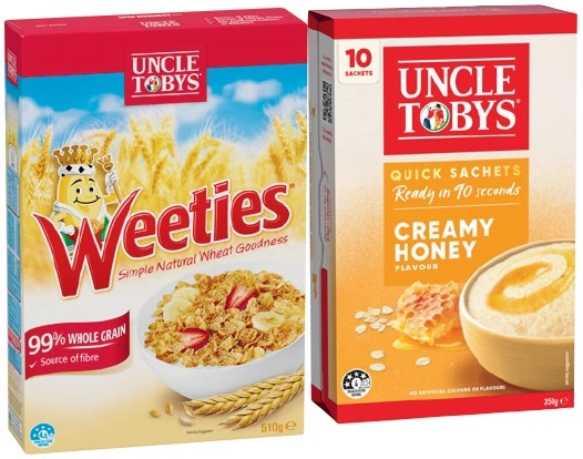 Uncle Tobys Oats Quick Sachets 10 Pack, Weeties 510g or Hi Fibre 8 Pack Selected Varieties