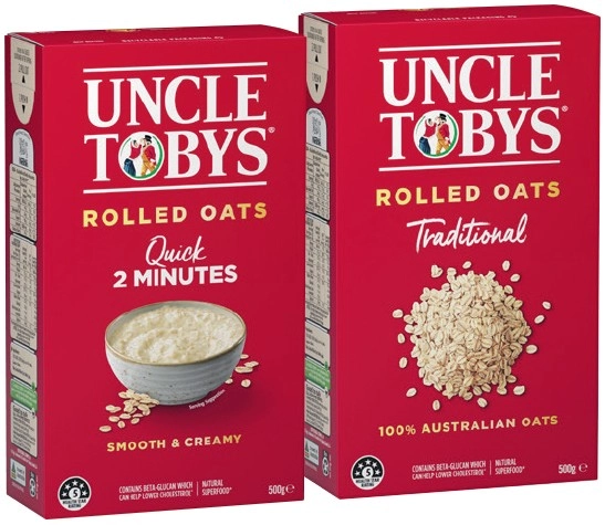 Uncle Tobys Traditional or Quick Rolled Oats 500g